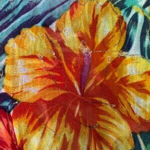 3/$15 Vintage A. Brod Rayon Oblong Floral Hibiscus Gold Embellished Scarf India